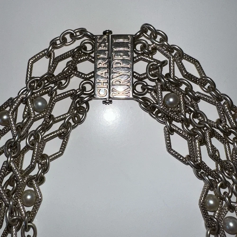 Charles Krypell sterling silver necklace with 14 karat and pearl accents - Picture 6 of 10